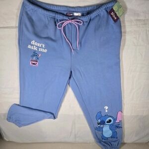 Disney Stitch Women's Jogger Sweatpants Blue Lounge Pajama Pants NWT Size XXL